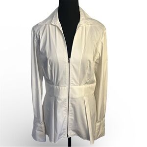 Finley Kaylynn White Long Sleeve Tunic Shirt Sz L Semi Fitted Turnback Cuffs Zip